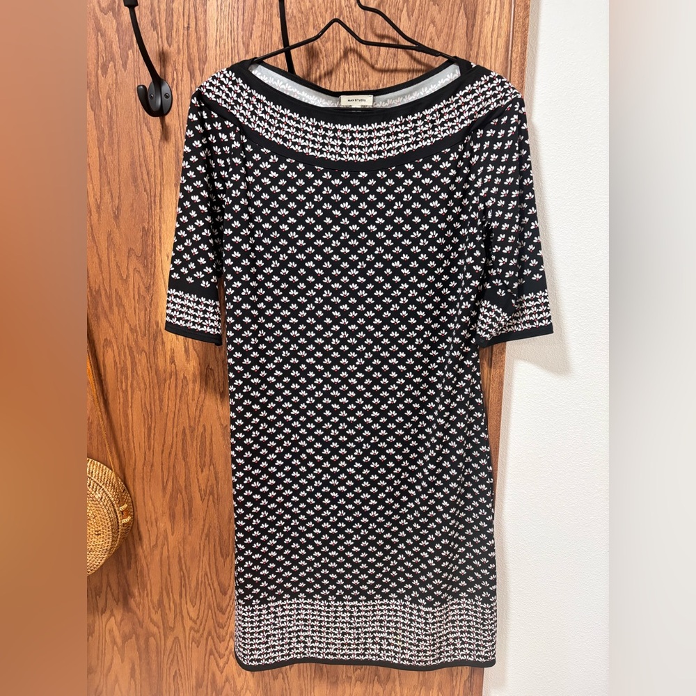 Max Studio Half Sleeve Black and White Patterned Dress